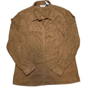 Vintage Y2K White Stag Faux Suede Paisley Shirt Brown “Sweet Tea” Women’s Large
